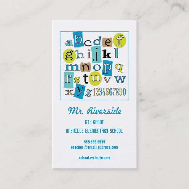 ABC 123 Alphabet Teacher Contact Business Card (Front)