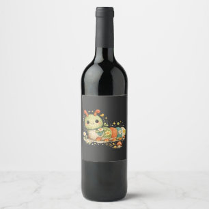ABC 123 Heartbeat Funny Cute Caterpillar Crochet Wine Label