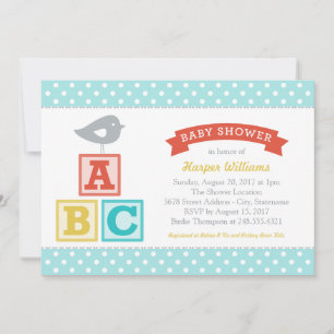 ABC Alphabet Blocks Aqua Blue Baby Shower Invitation