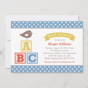 ABC Alphabet Blocks Blue Yellow Baby Boy Shower Invitation