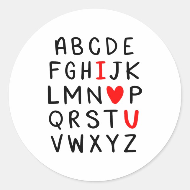 Abc Alphabet I Love You Englieacher Valentines  Classic Round Sticker (Front)