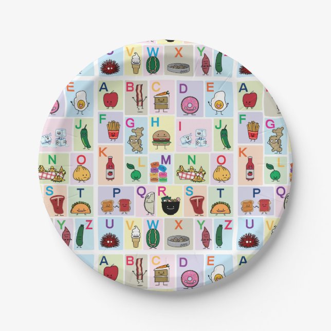 ABC Alphabet learning letters happy foods learn Paper Plate (Front)