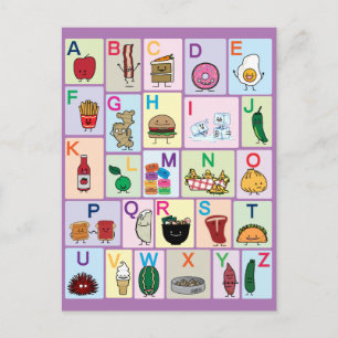 ABC Alphabet learning letters happy foods learn Postcard