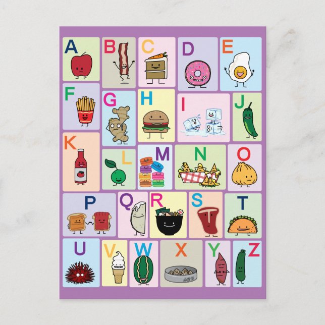 ABC Alphabet learning letters happy foods learn Postcard (Front)