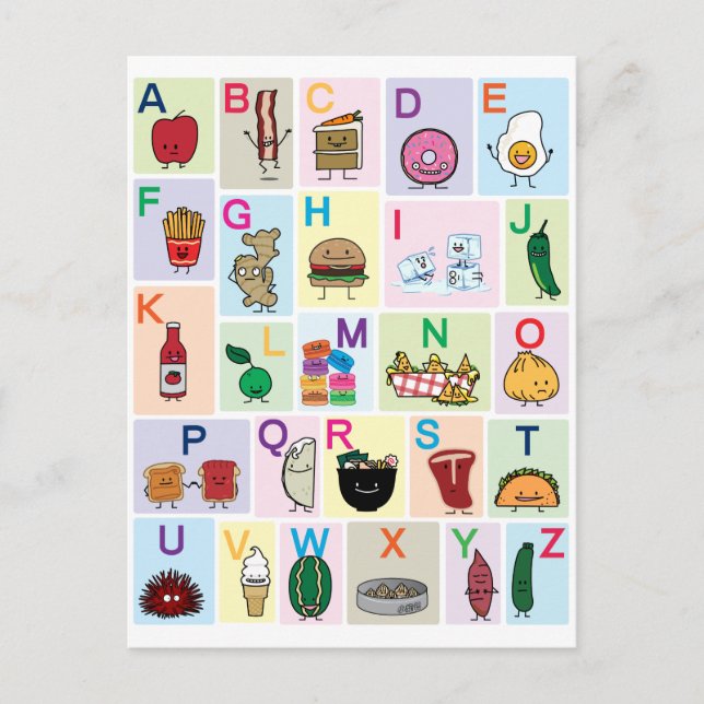 ABC Alphabet learning letters happy foods learn Postcard (Front)