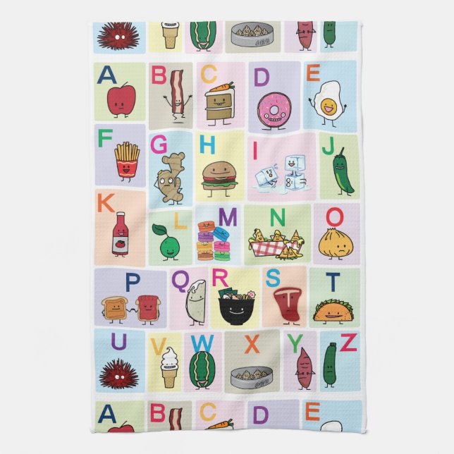 ABC Alphabet learning letters happy foods learn Tea Towel (Vertical)