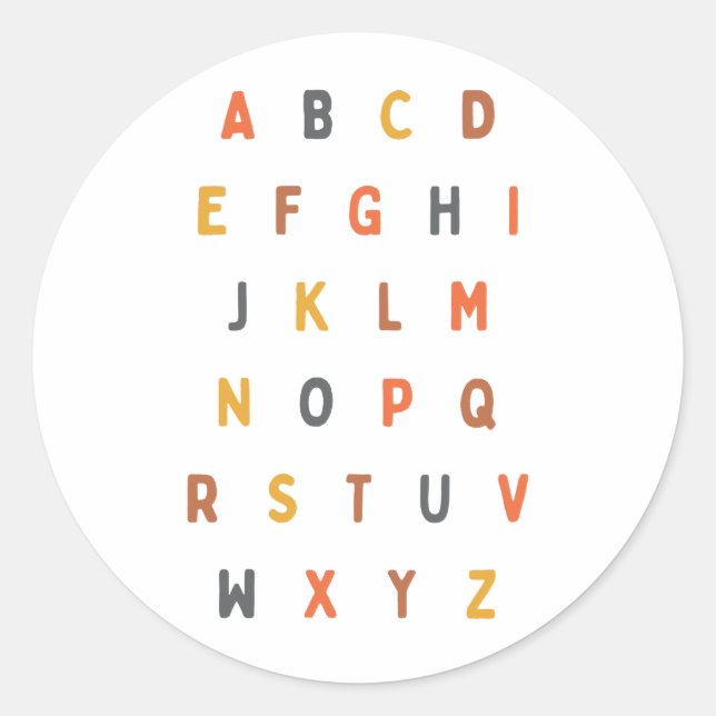 abc alphabet letters A-Z Stickers Labels (Front)