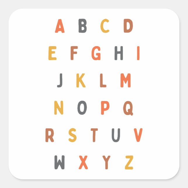 abc alphabet letters A-Z Stickers Labels (Front)