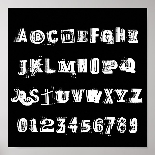 ABC Alphabet Letters & Numbers | Black and White Poster (Front)