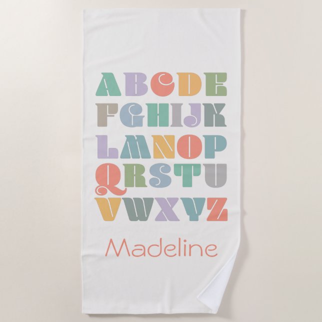 ABC Alphabet Name Personalised Beach Towel (Front)