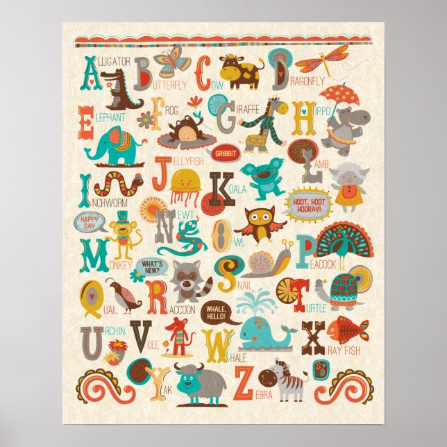 ABC Animal Alphabet Boy Nursery Print (Front)