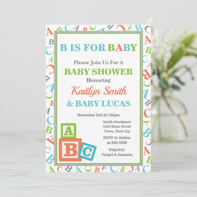 ABC Baby Shower Invitation Neutral Baby Shower (Standing Front)