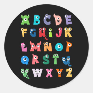 Abc Cute Monster Alphabet Halloween Teacher Classic Round Sticker