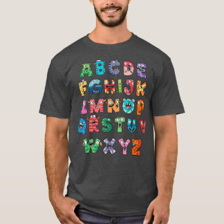 ABC Cute Monster Alphabet Halloween Teacher Costum T-Shirt