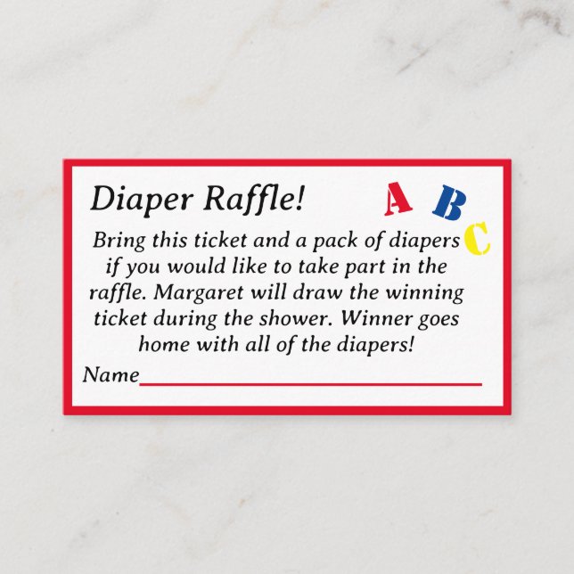 ABC Diaper Raffle Enclosure Card (Front)