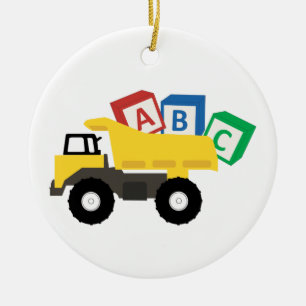 ABC Dump Truck Construction Trucks Ceramic Ornament