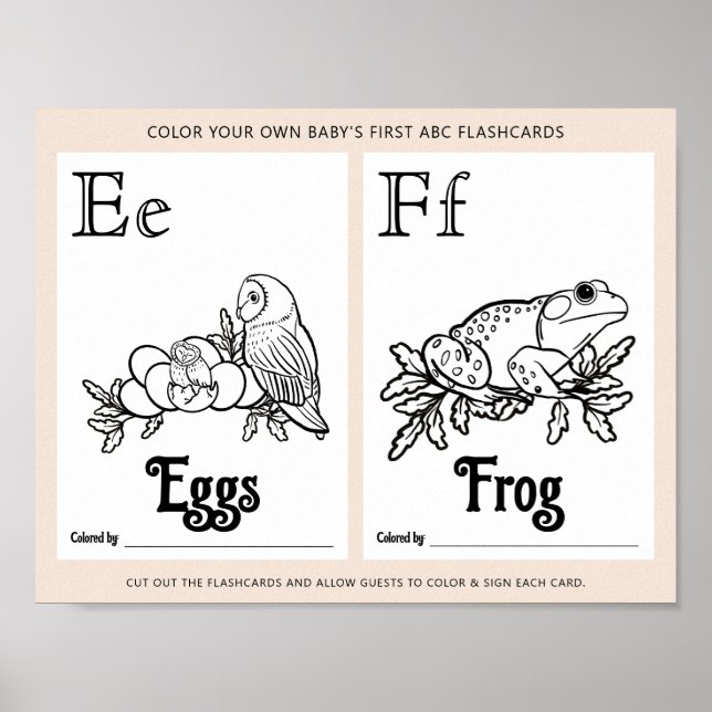 ABC Flashcards Baby Shower Colouring Activity Shee Poster (Front)