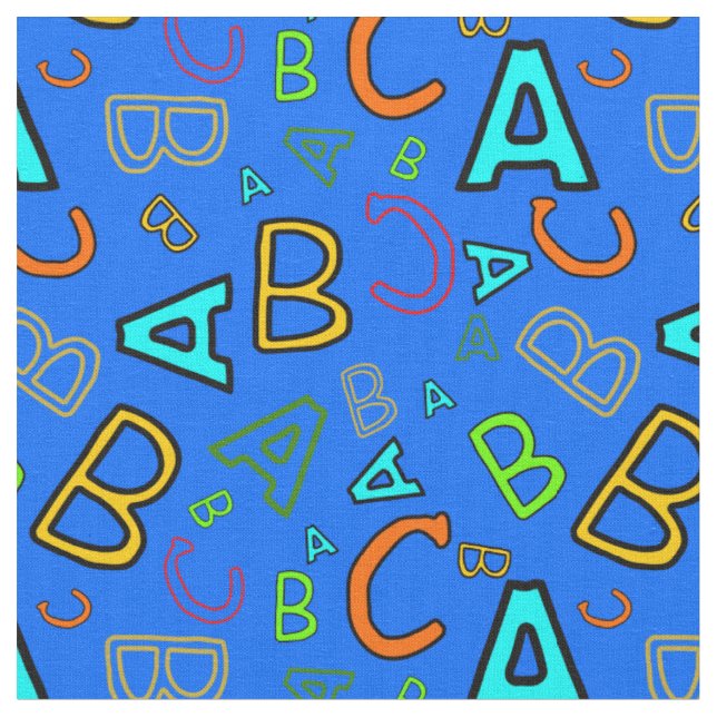 ABC Fun Learning Pattern on Blue Fabric (Close Up)