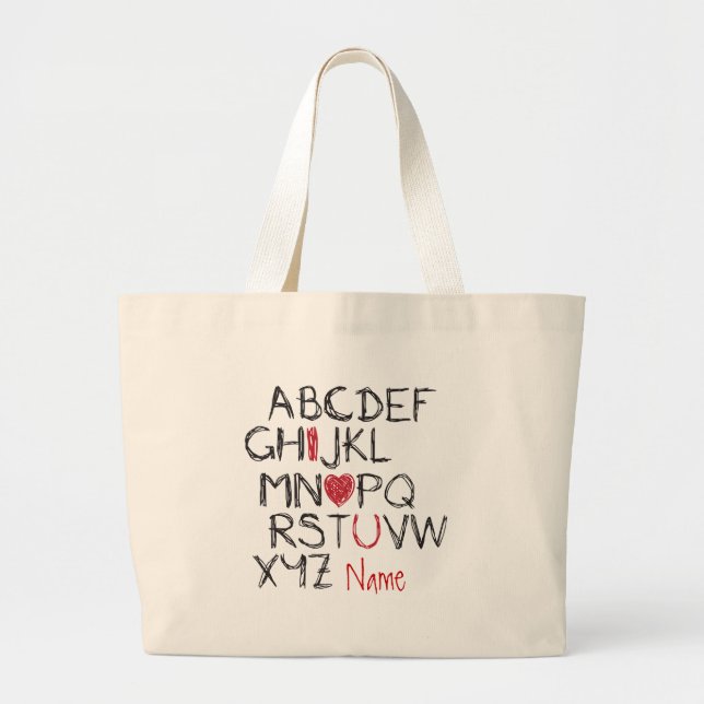 ABC I Heart You Personalised Large Tote Bag (Front)