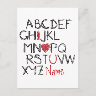 ABC I Heart You Personalised Postcard
