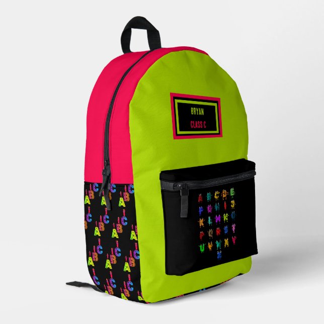 ABC letters Printed Backpack (Back Corner Left)