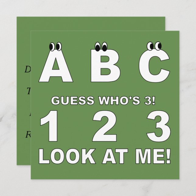 ABC Look who's 3 Print Invitation (Front/Back)