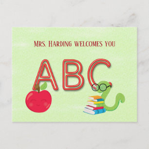 ABC Neon Letters Bookworm with Website Postcard