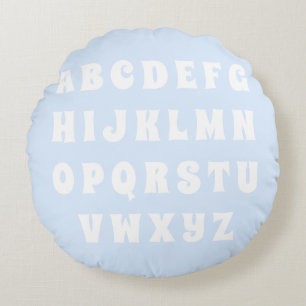 Abc pattern light blue white reversible nursery round cushion