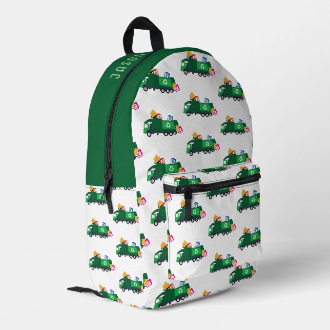 ABC Recycling Garbage Truck Personalised Name Printed Backpack (Back Corner Left)