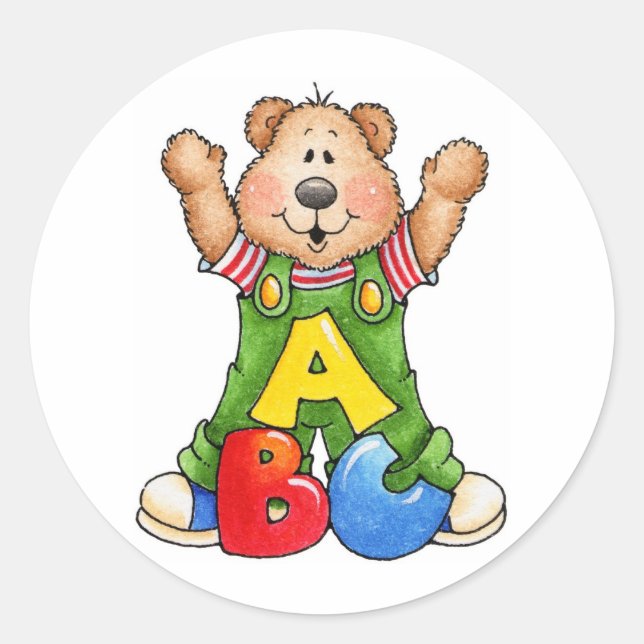 ABC Teddy Bear Classic Round Sticker (Front)