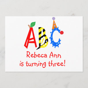 ABC Turning 3 Third Birthday Party Invitaitons Invitation