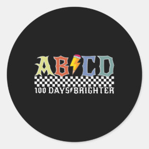 Abcd 100 Days Brighter Rocks Pencil Lightning Boys Classic Round Sticker