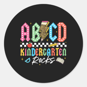 Abcd Kindergarten Rocks Pencil Lightning Teachers Classic Round Sticker