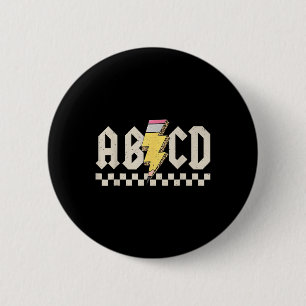 Abcd Pencil Lightning Bolt Teacher Back To School 6 Cm Round Badge