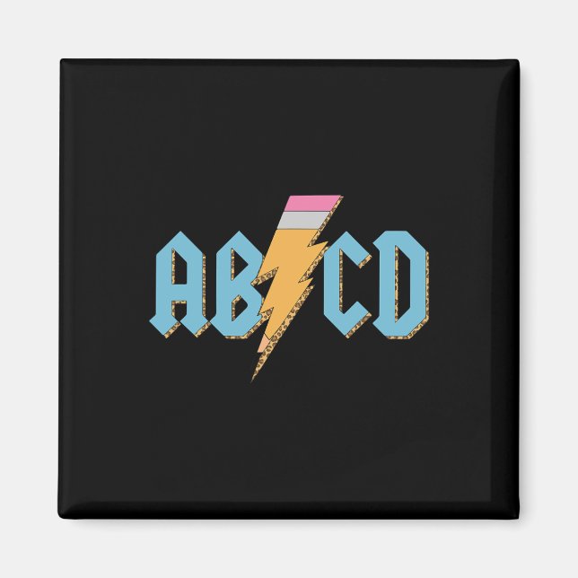 Abcd Pencil Lightning Rock'n Roll Teacher Back To  Magnet (Front)
