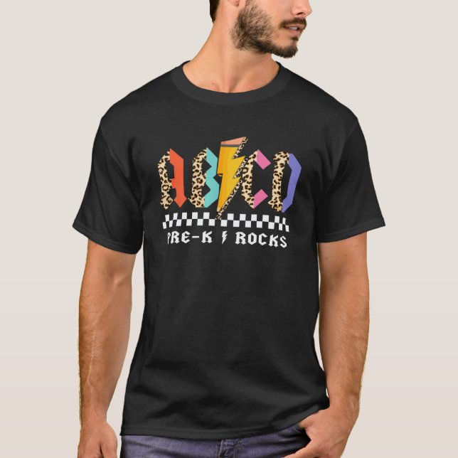 ABCD Pre-K Rocks Pencil Lightning Leopard Students T-Shirt (Front)