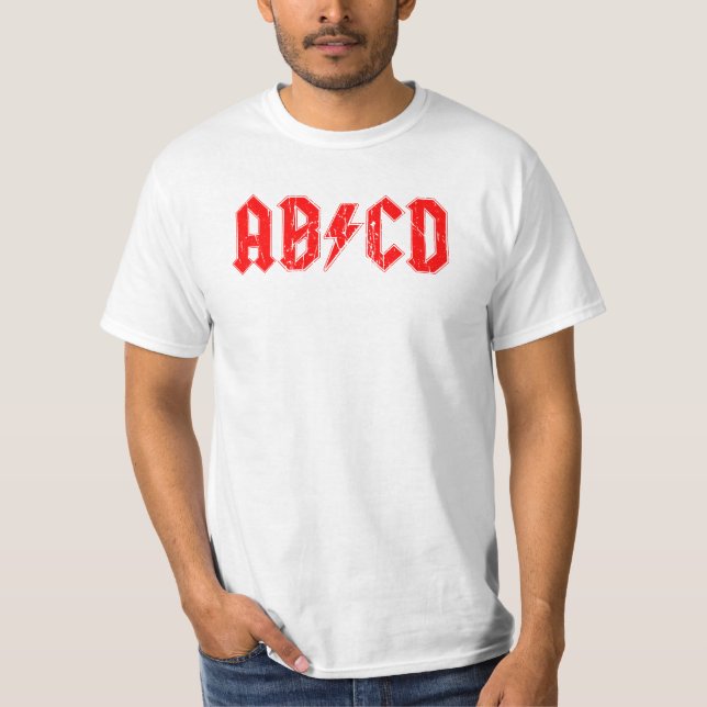 ABCD rock music funny symbol fake acdc joke school T-Shirt (Front)