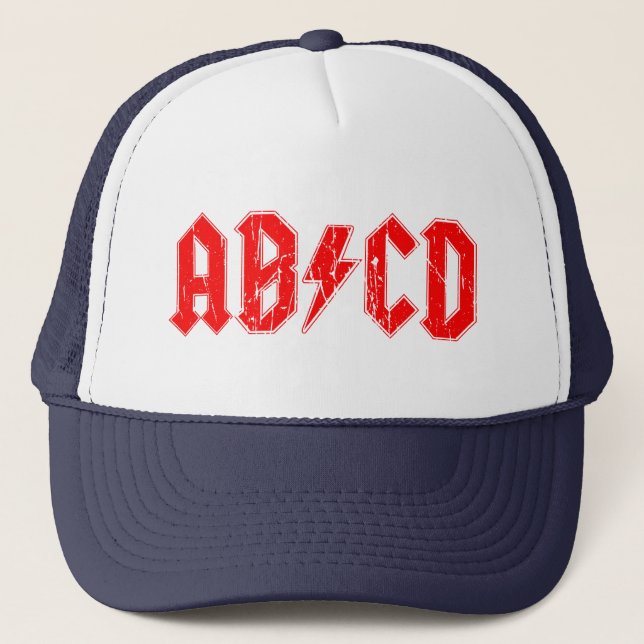 ABCD rock music funny symbol fake acdc joke school Trucker Hat (Front)