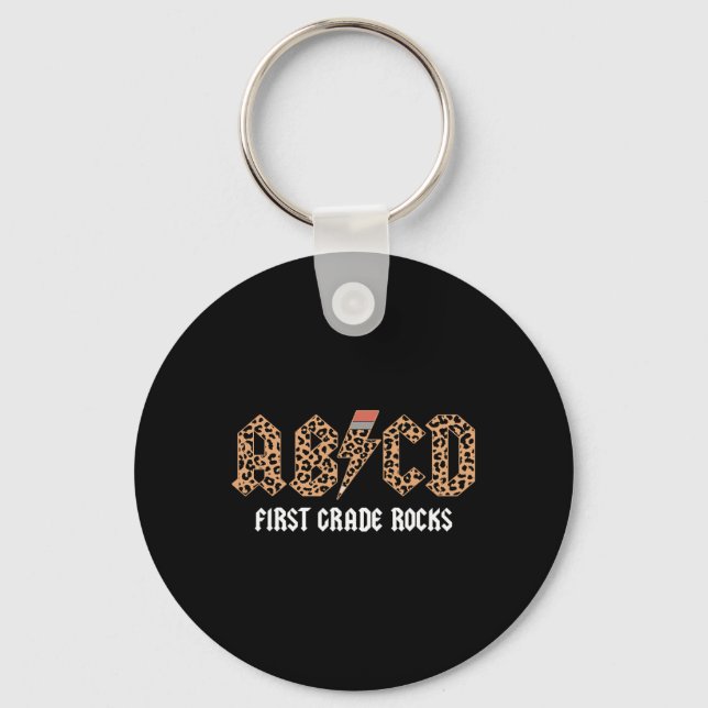 Abcd Rocks First Grade Back To School Leopard Teac Key Ring (Front)