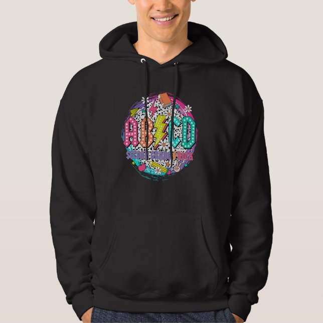 ABCD Second Grade Rock Teacher Student Happy Back  Hoodie (Front)