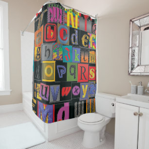 ABCDEFG -- The Alphabet in Crazy Fonts Shower Curtain