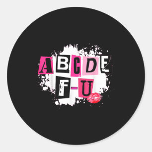 Abcdefu Retro Funny Heart Valentine's Day Classic Round Sticker