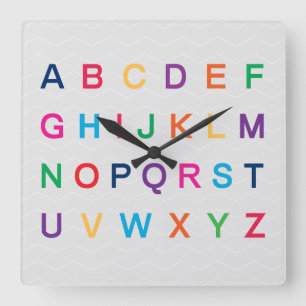 ABC's Alphabet learning colourful ABC letters Square Wall Clock