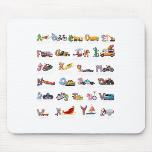 Abcs Alphabet Learning Transportation Animal Back Mouse Pad