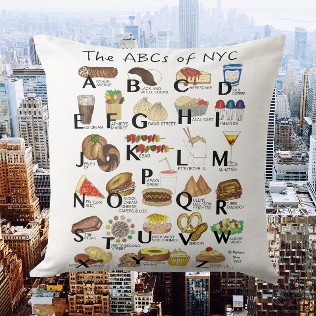 ABCs of NYC Iconic New York City Foods Alphabet Cushion (ABCs of NYC)