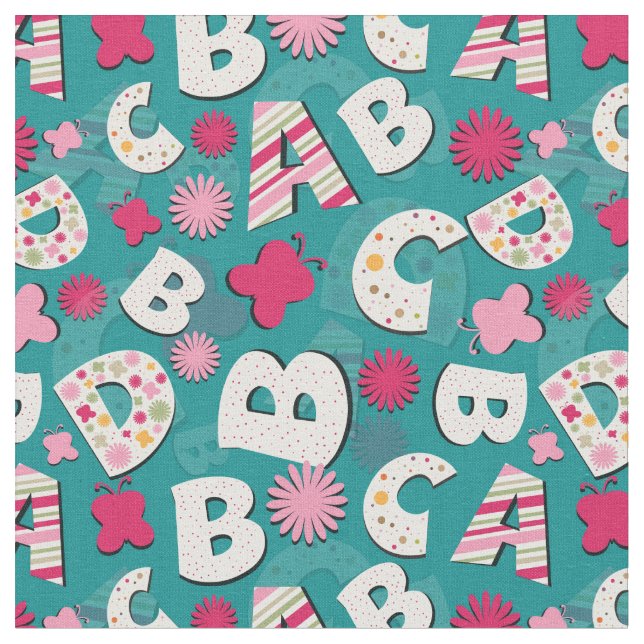 ABC's Pink & Blue Design Fabric (Close Up)
