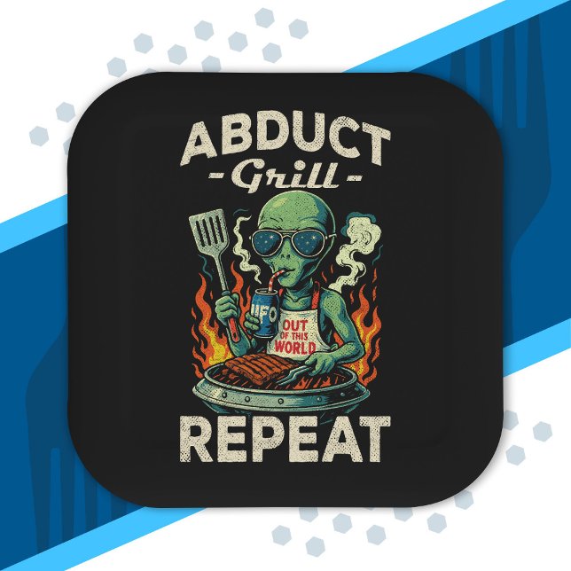 Abduct Grill Repeat Retro BBQ Cookout Funny Alien Paper Plate (Creator Uploaded)