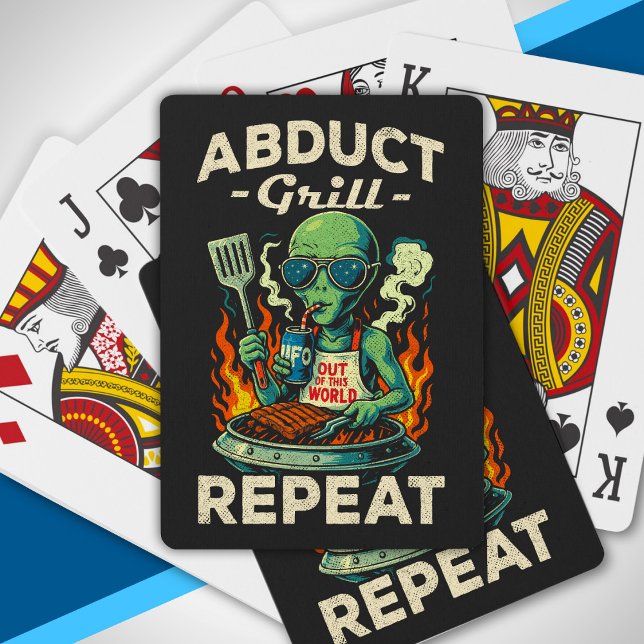 Abduct Grill Repeat Retro BBQ Cookout Funny Alien Playing Cards (Creator Uploaded)