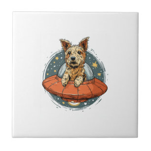Abduction Dog � UFO Beaming Pup Ceramic Tile