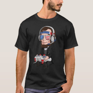 Abe Abraham Lincoln Gamer 4th Of July Usa Flag Kid T-Shirt